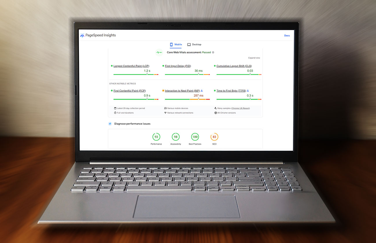 un écran d'ordinateur affiche les core web vitals